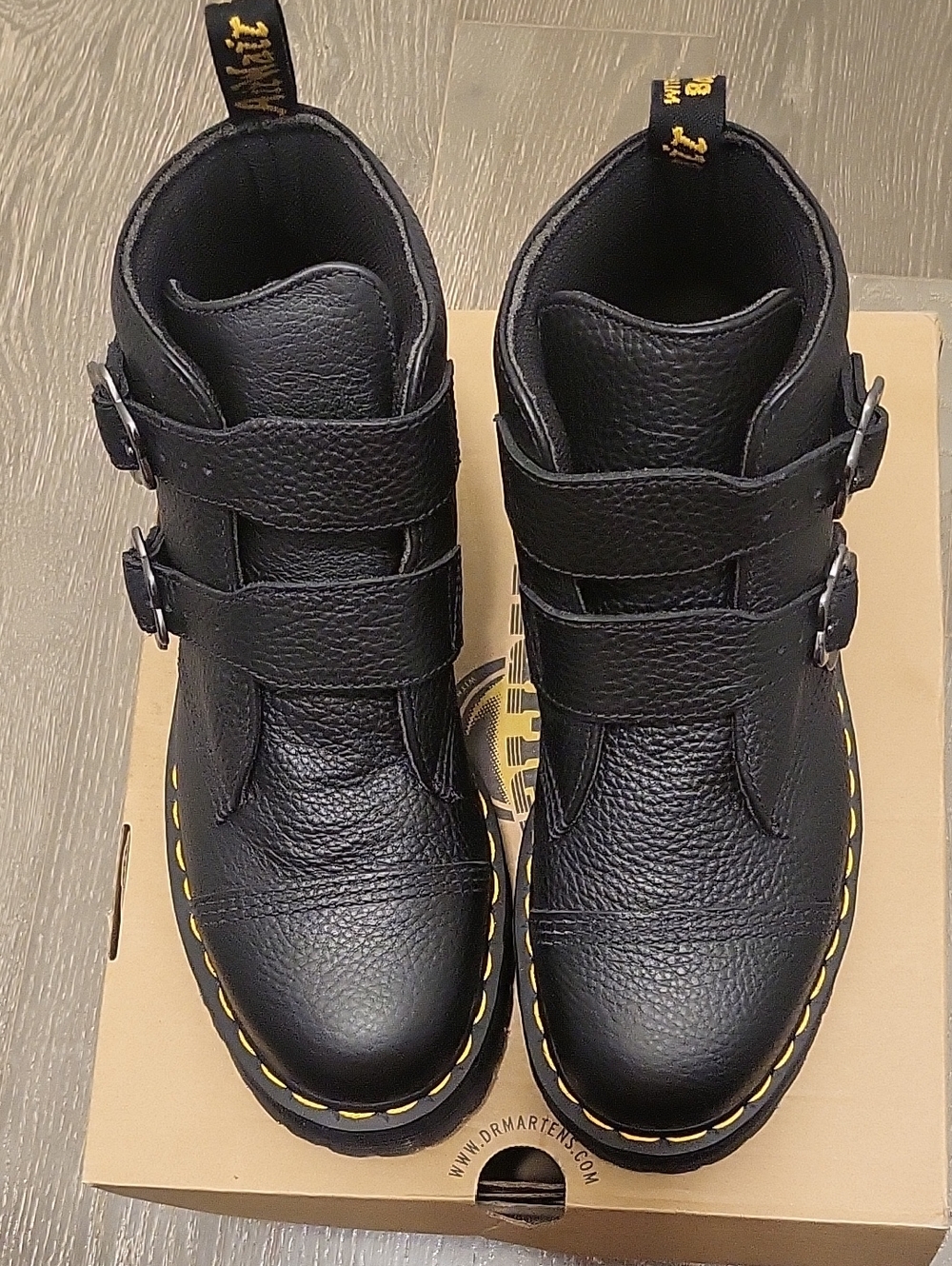 Dr. Martens Black Leather Womens Devon Flower Buckles Boots Size 11 - Picture 5 of 17